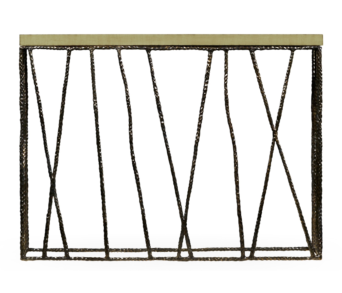 Hammered Antique Black Brass Console with Celadon Top