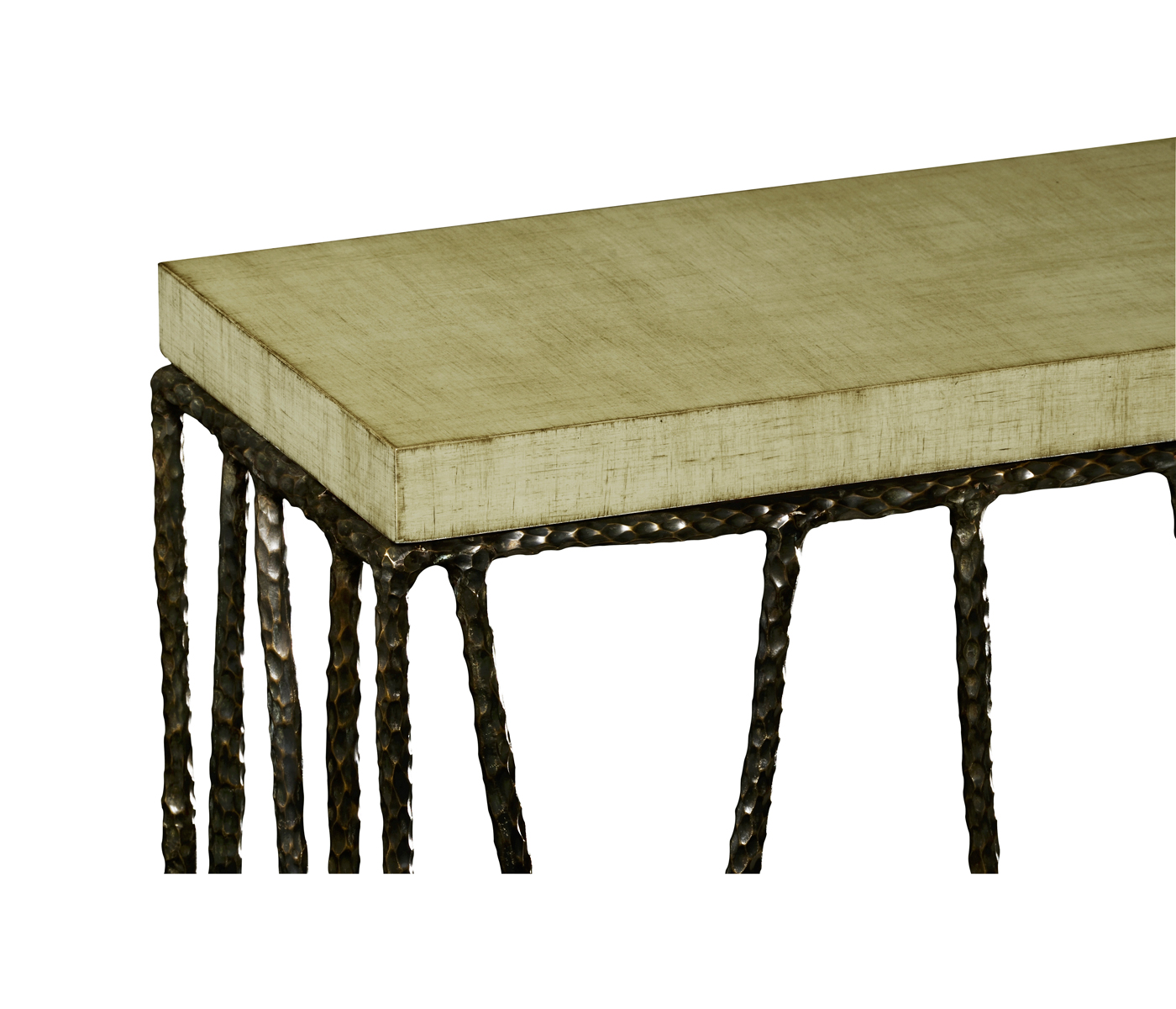 Hammered Antique Black Brass Console with Celadon Top