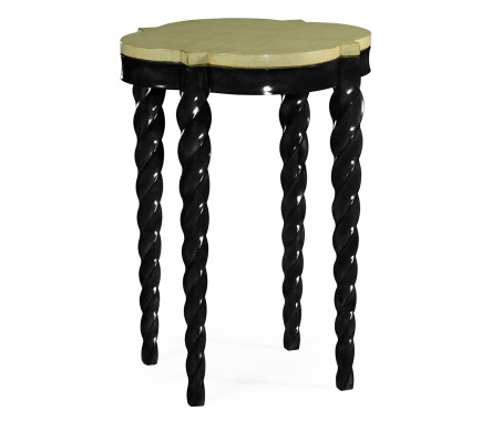 Black twisted side table with celadon top