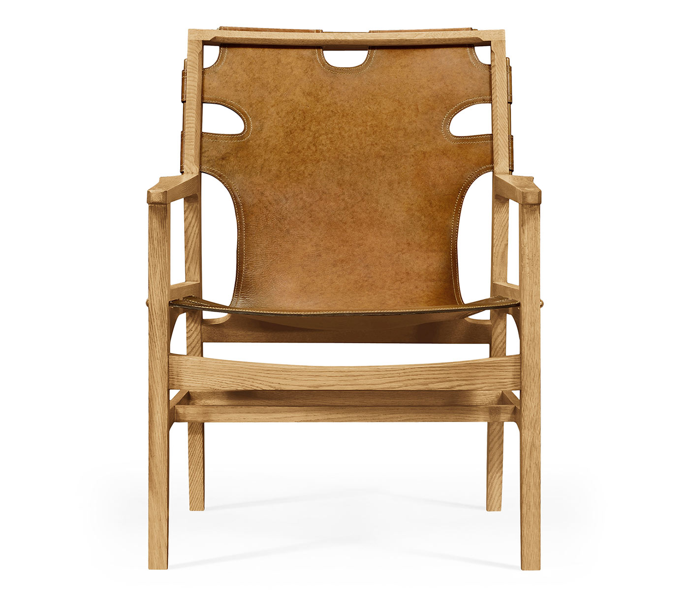 Midcentury Style Slung Medium Antique Chestnut Leather & Light Oak Easy Chair