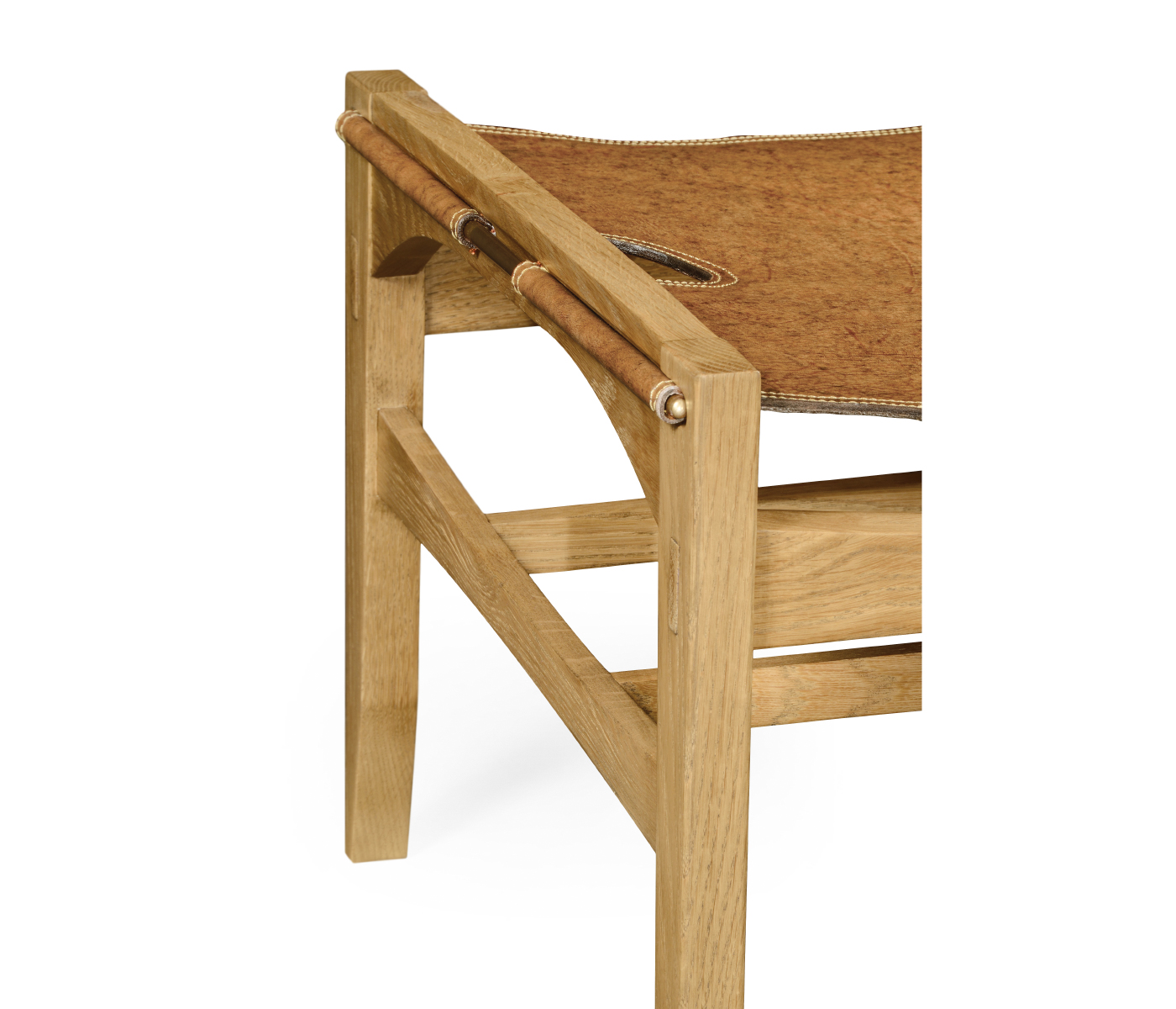 Midcentury Style Slung Leather & Light Oak Stool or Footstool