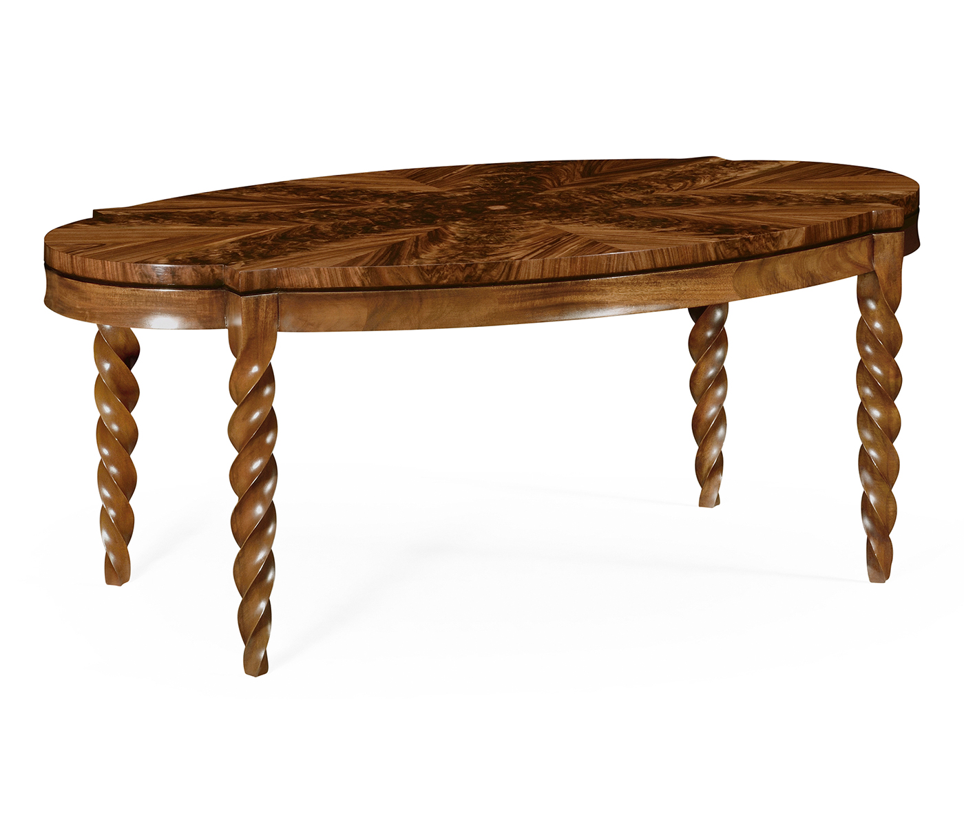 Oval Walnut Barleytwist Quatrefoil Coffee Table