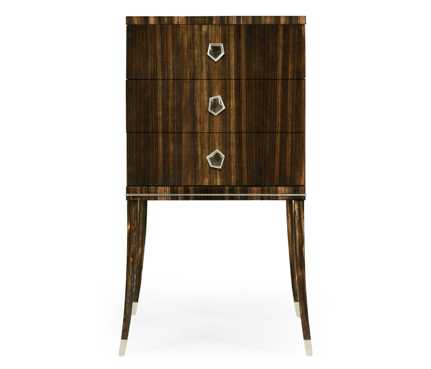 Macassar Ebony Bedside Chest with White Brass Detail