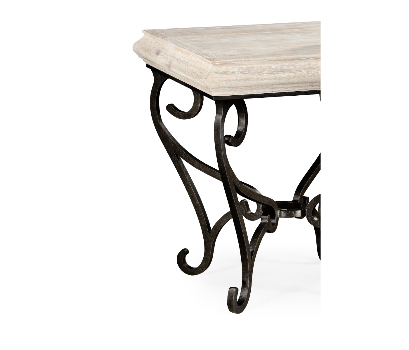 Limed Wood Square Side Table with Wrought Iron Base