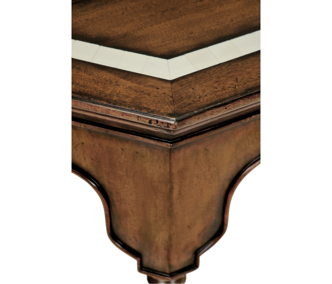 Rustic walnut console with bones inlay