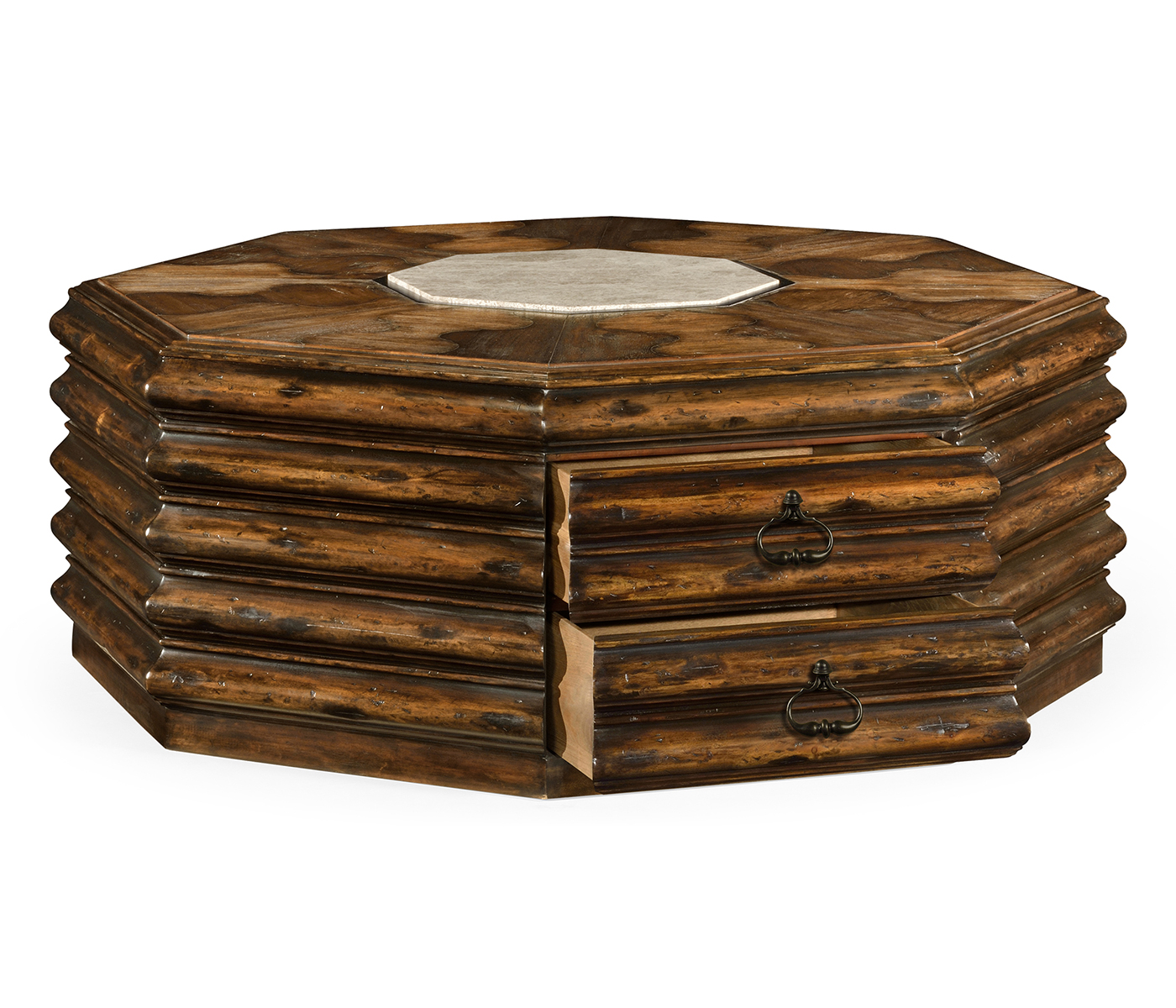 Octagon rustic walnut coffee table