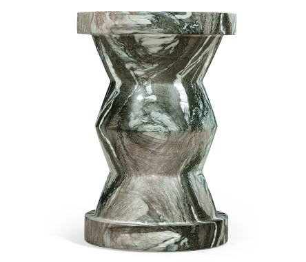 Round Geometric Faux Black & Grey Marble Wine Table