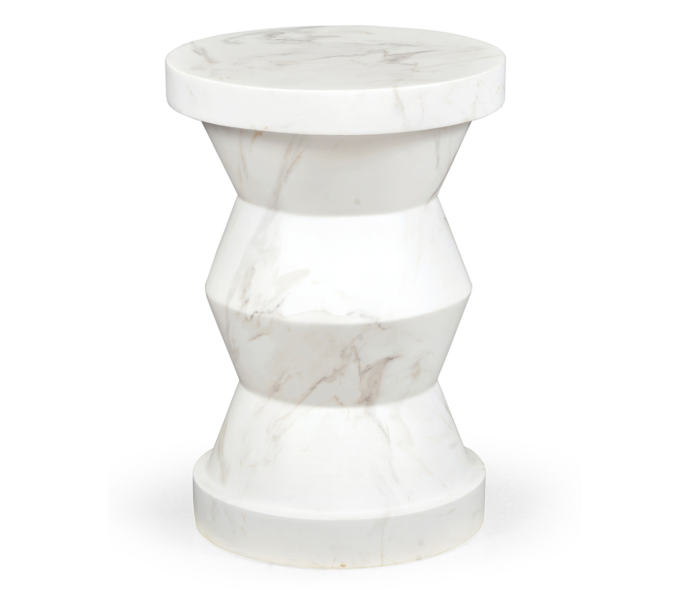 Round Geometric Faux White & Grey Marble Wine Table