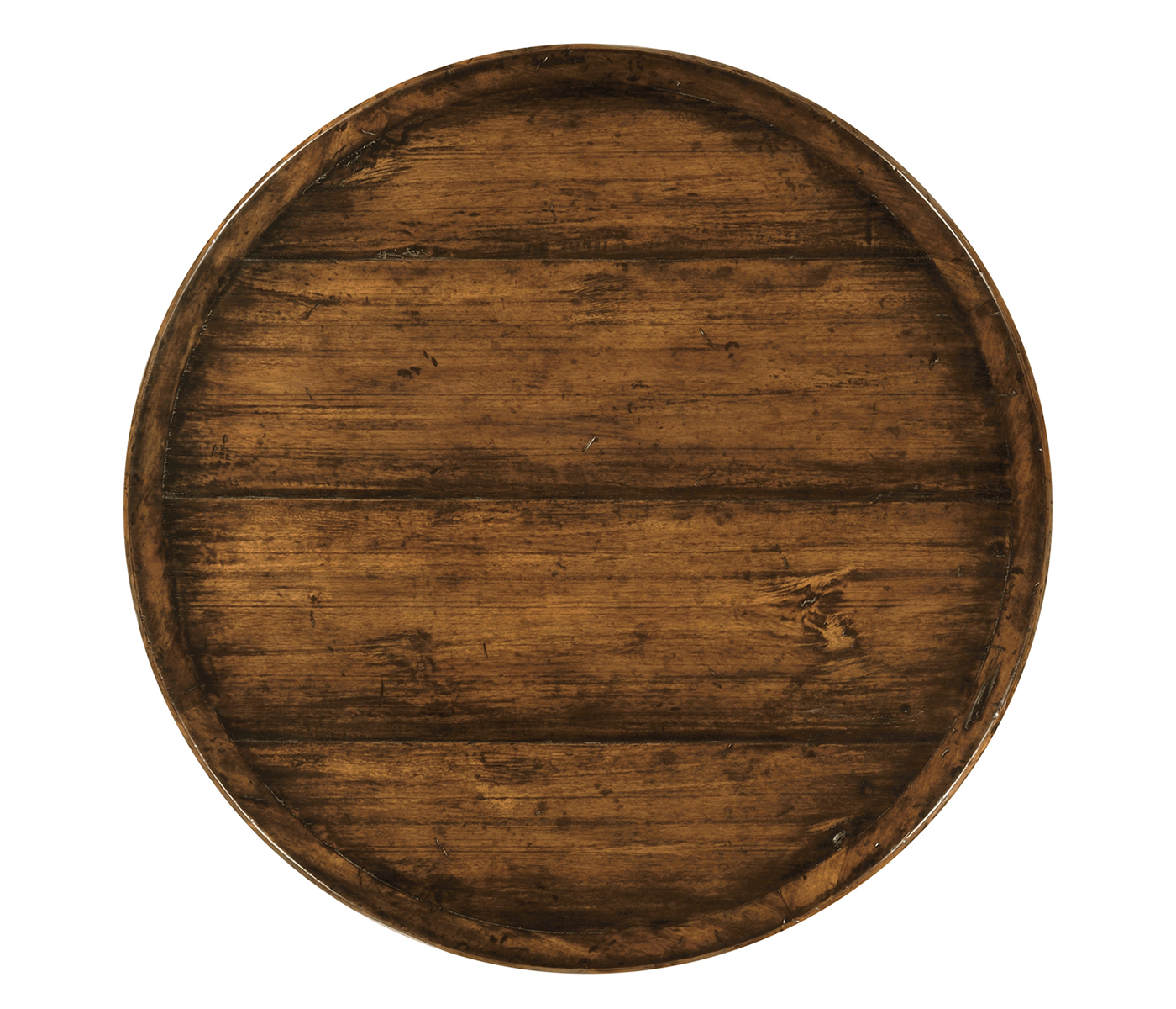 Round Side Table with Iron Base in Rustic Walnut