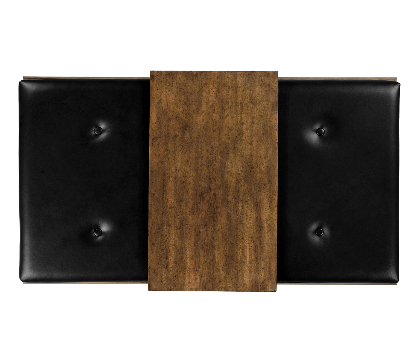 Camden Walnut Cocktail Ottoman with Tray, Upholstered in Black Leather