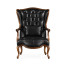 Wing-backed chair in black leather