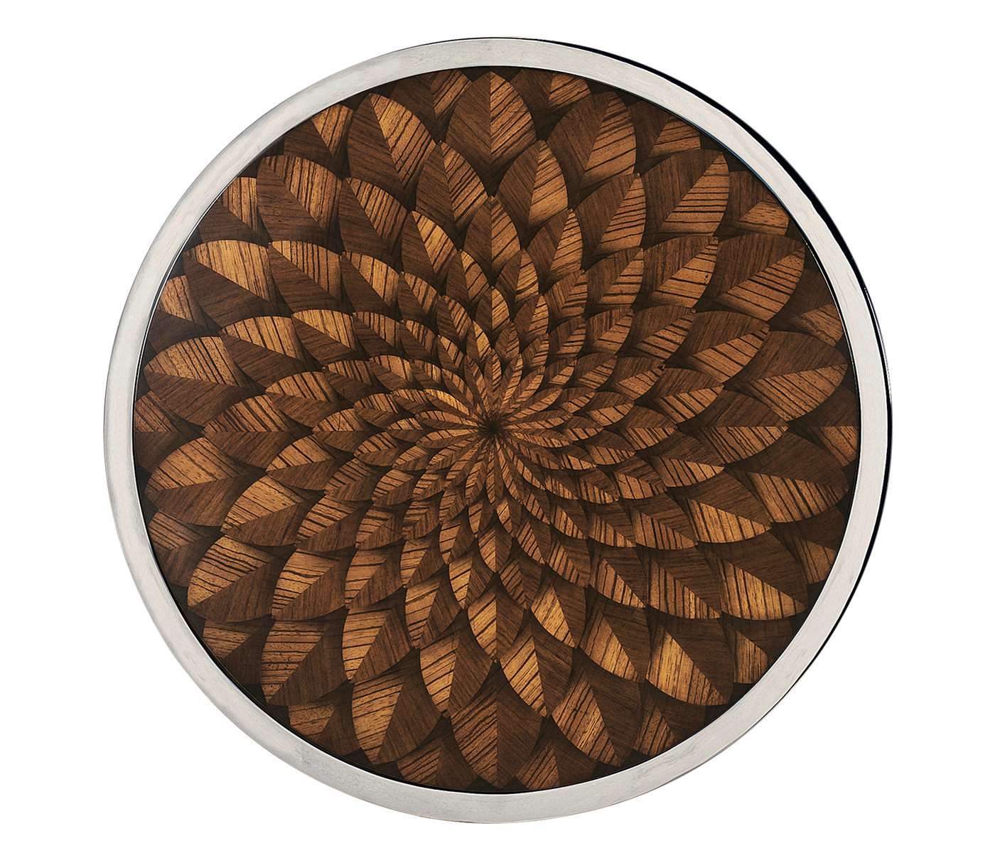 Feather Inlay & Stainless Steel Round Side Table
