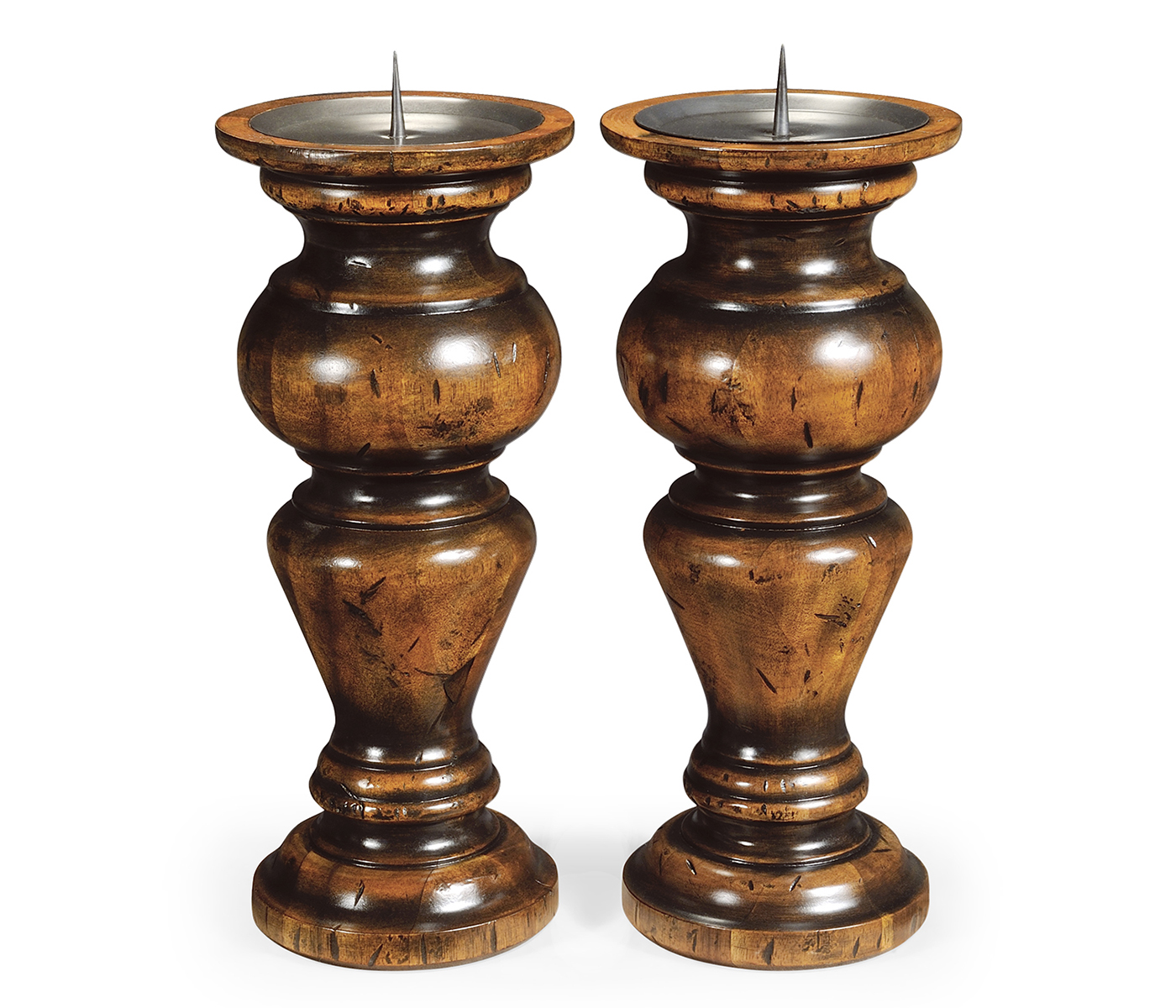 Pair of Small Candlesticks in Rustic Walnut