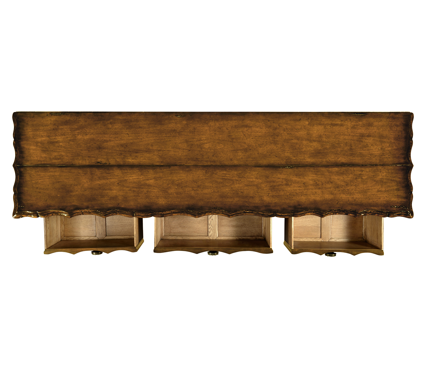 Rectangular Console Table in Rustic Walnut with Drawers