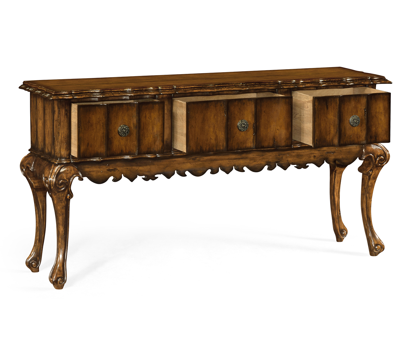 Rectangular Console Table in Rustic Walnut with Drawers