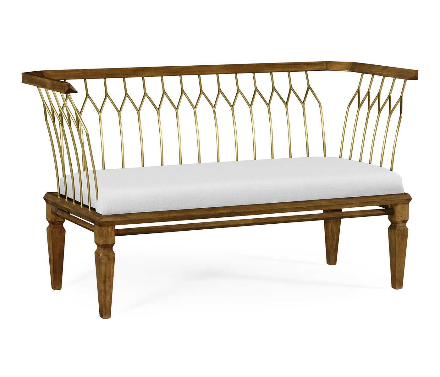 Contemporary Walnut & Brass Bench, Upholstered in COM