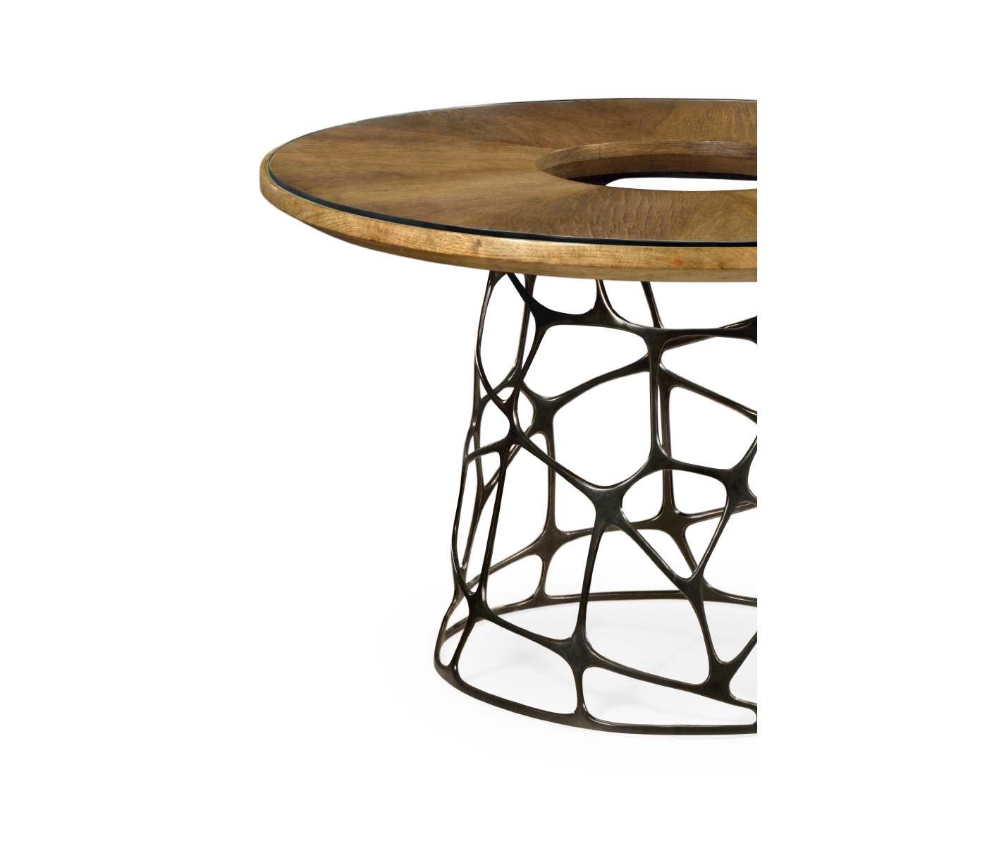 Circular Oak & Brass Coffee Table