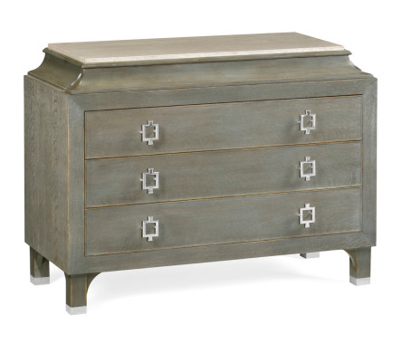 Pewter Oak Chest of Drawers with Marble Top