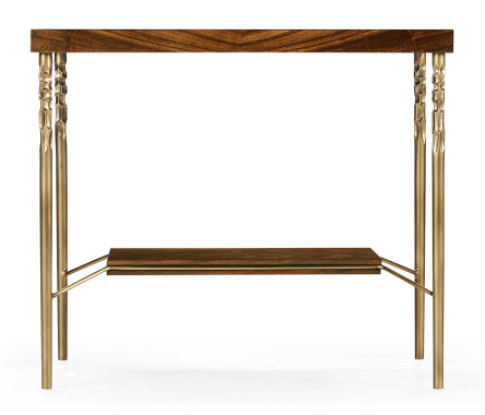 Square side table in Tropical walnut crotch with brass base