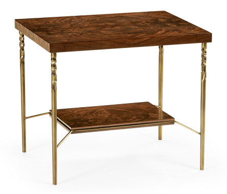 Square side table in Tropical walnut crotch with brass base