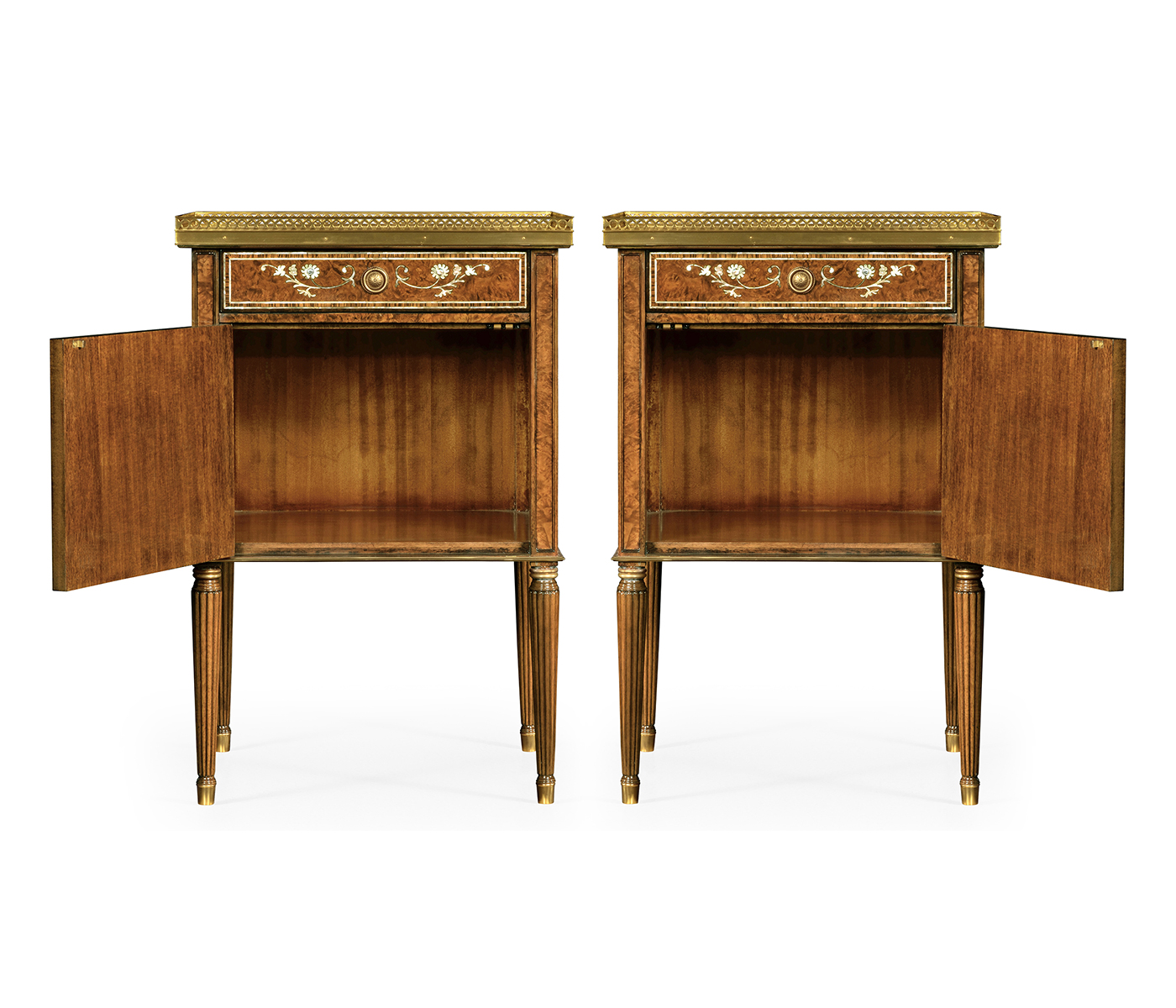 Pair of Burl & Mother of Pearl Bedside Cabinets