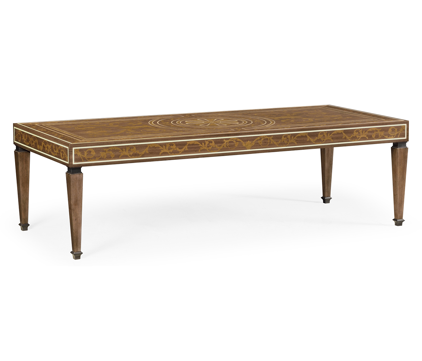 Long Rectangular Tobacco Walnut & Marquetry Coffee Table