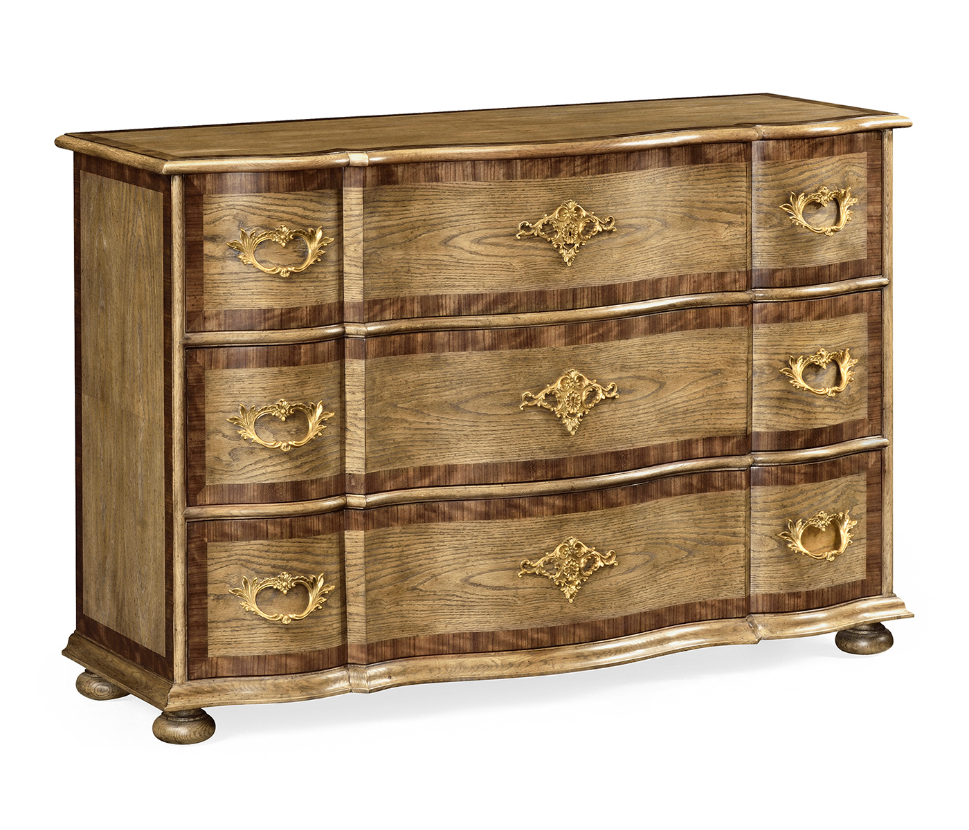 Rectangular Serpentine English Brown Oak Chest of Drawers