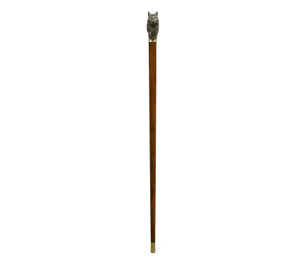 Mahogany Walking Stick with Brass Wolf Topper
