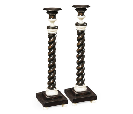 A Pair of Charcoal & Faux Bone Candlesticks