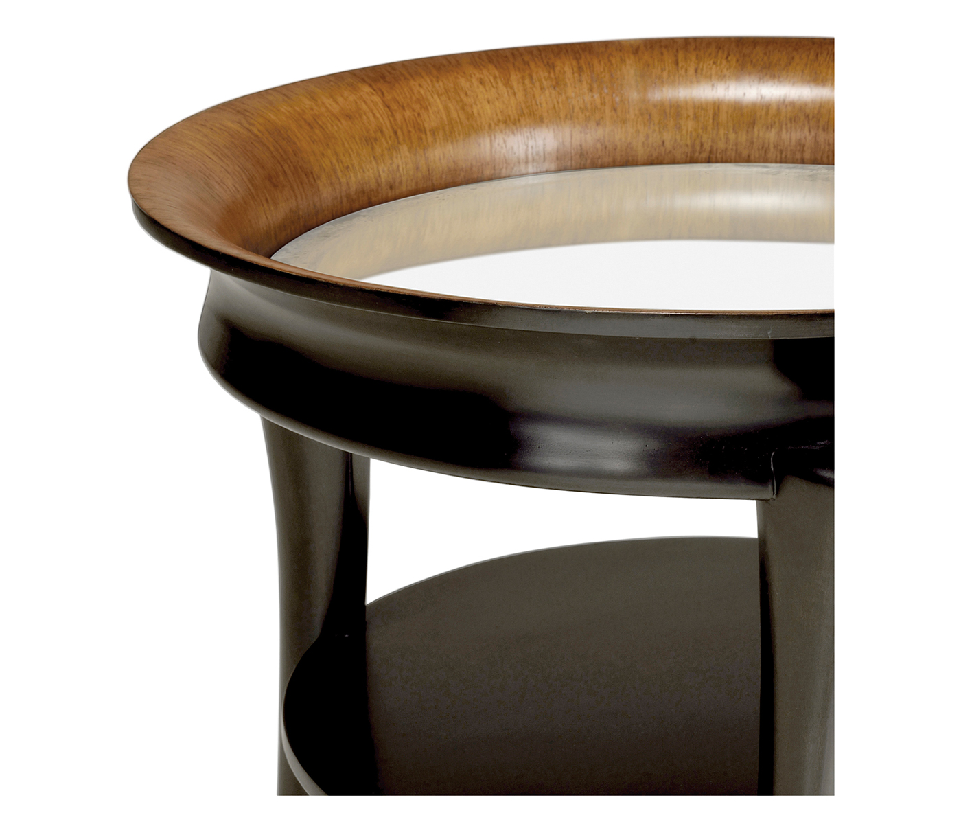 Round Charcoal & Walnut End Table with Antique Mirror Top