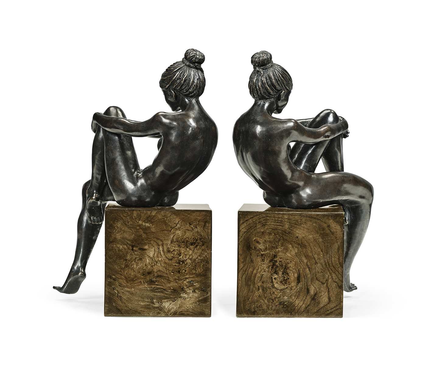 Set of Antique Dark Bronze Nude Girl Bookends