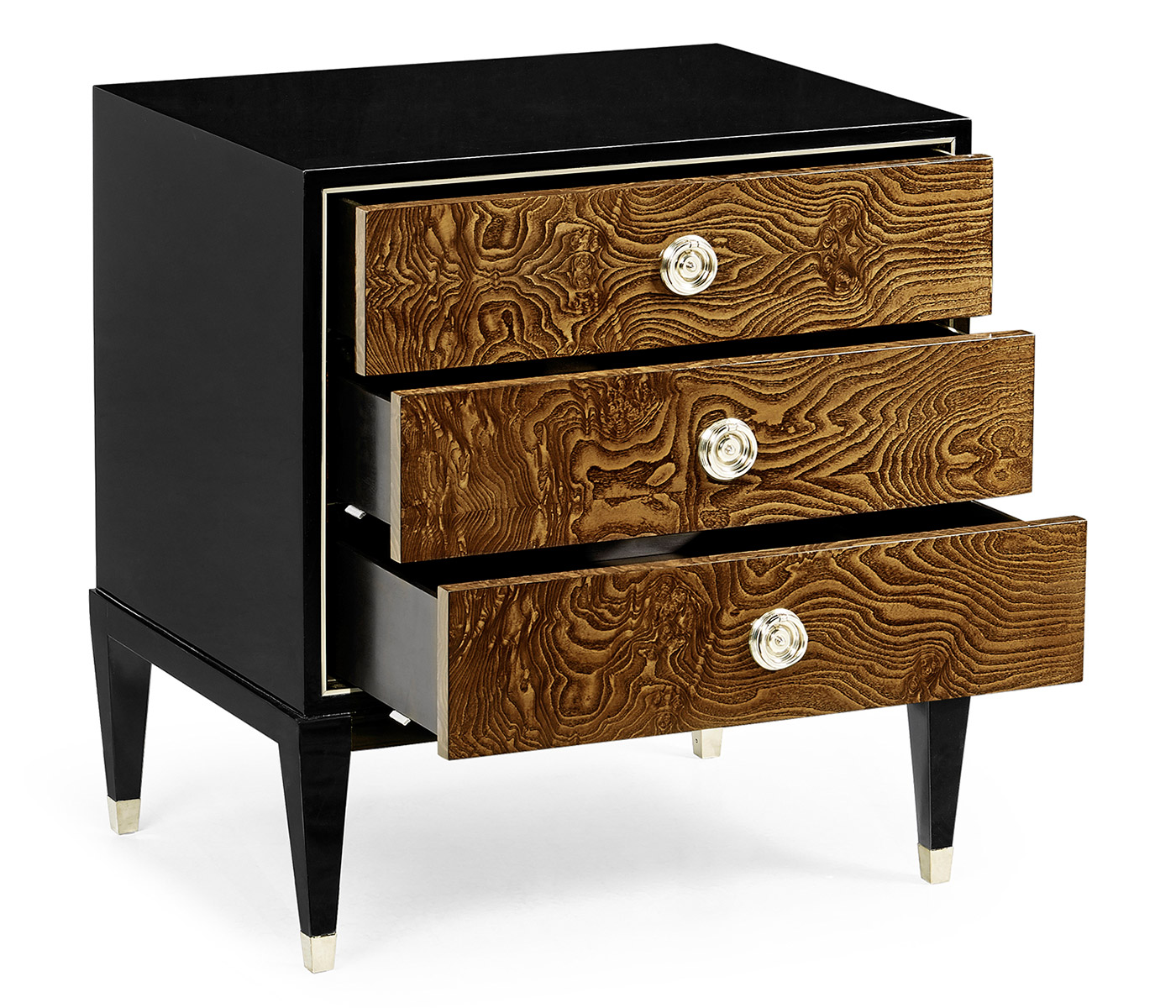 Madison Piano Black & Amber Ash Burl Nightstand