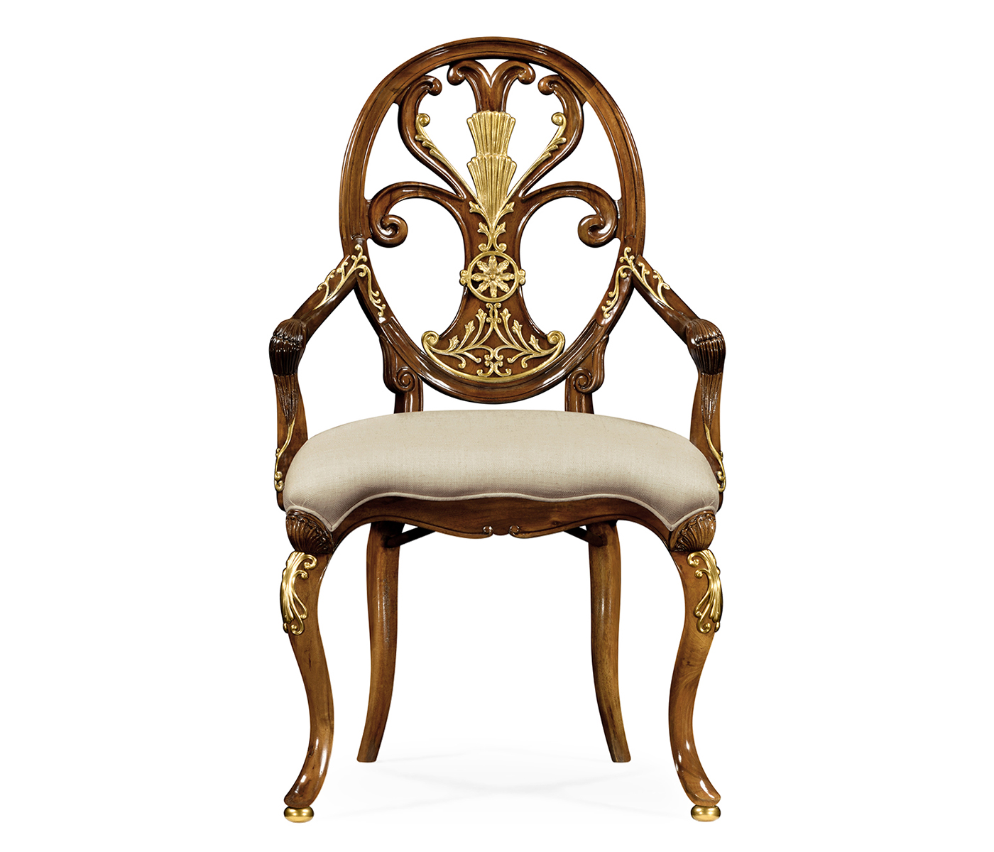 Sheraton Style Burl Walnut Oval Back Arm Chair