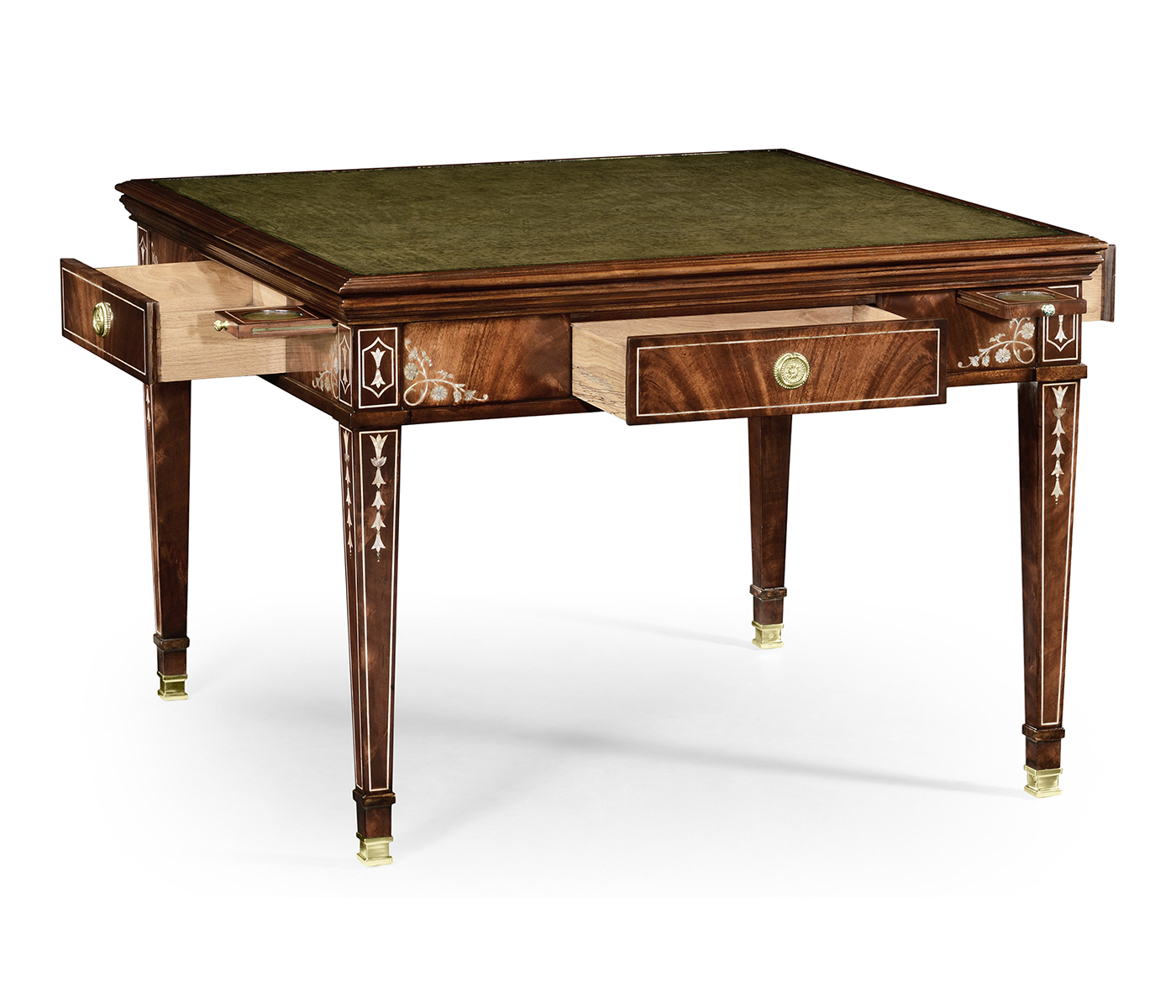 Mahogany square games table with mother of pearl inlay