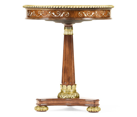 Burl & mother of pearl inlaid round side table