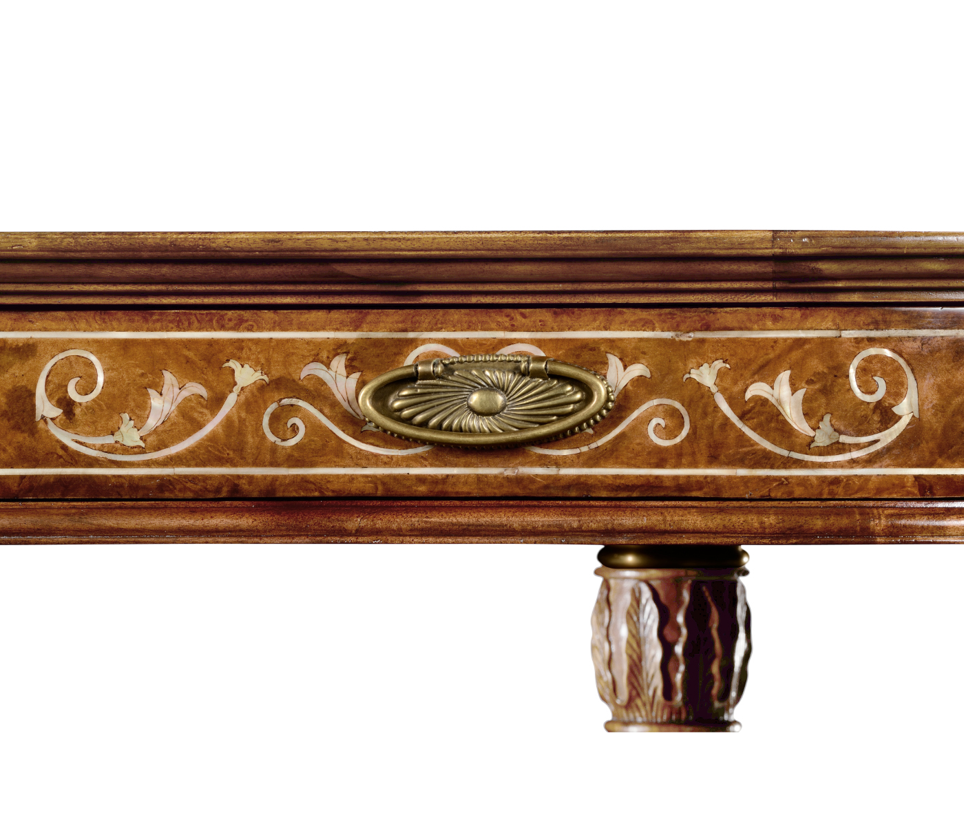 Burl & mother of pearl kidney shaped desk