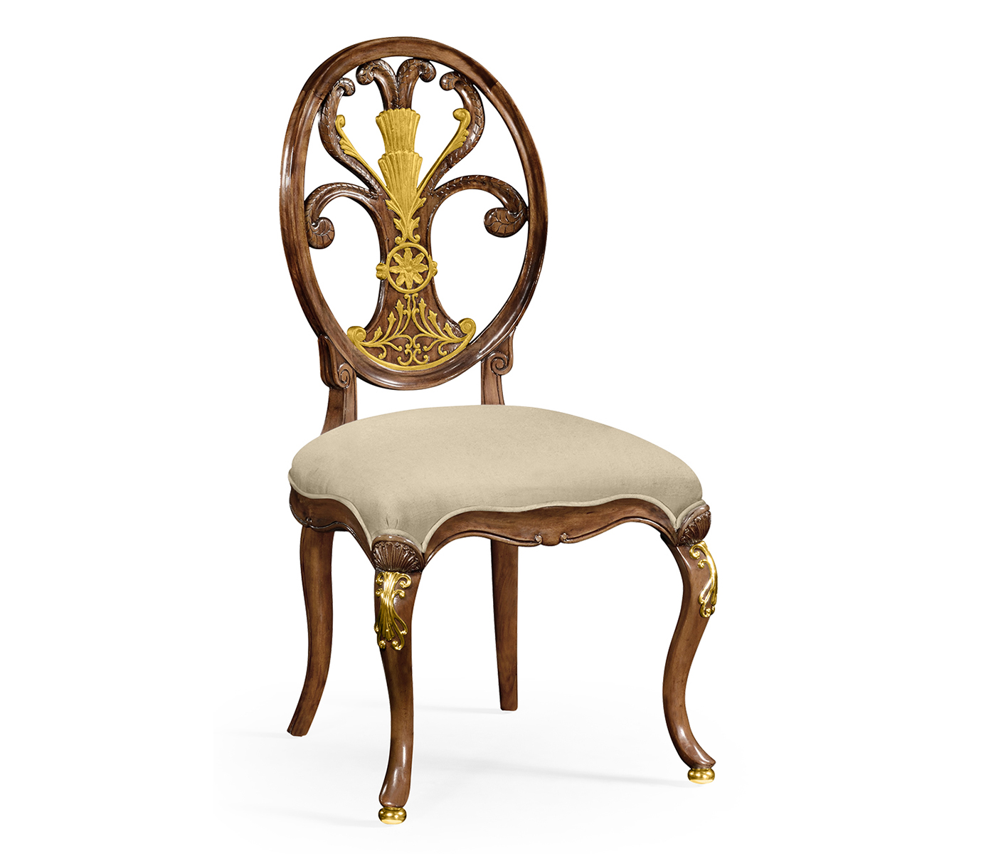 Sheraton style oval back chair with brass details (Side)