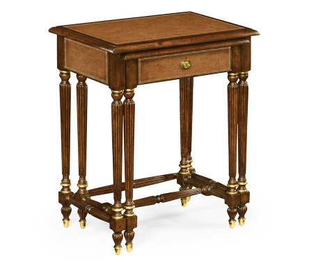 Mahogany and leather inlaid nest of tables with drawer