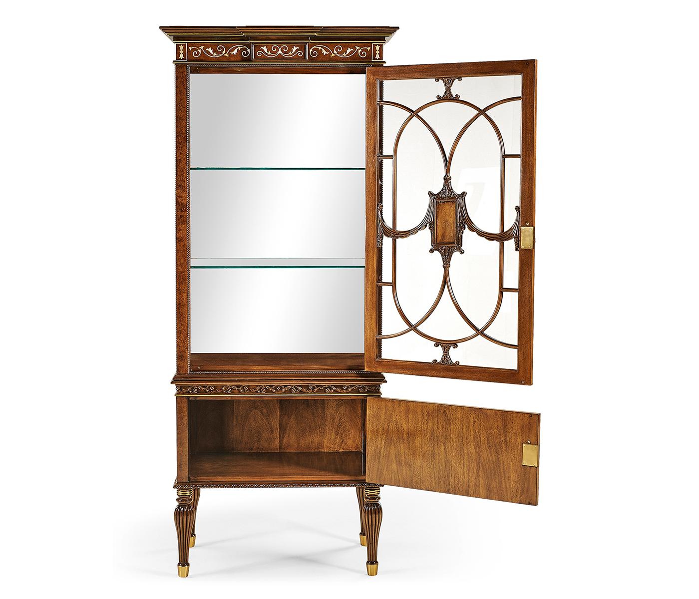 Right Opening Burl & Mother of Pearl Display Cabinet