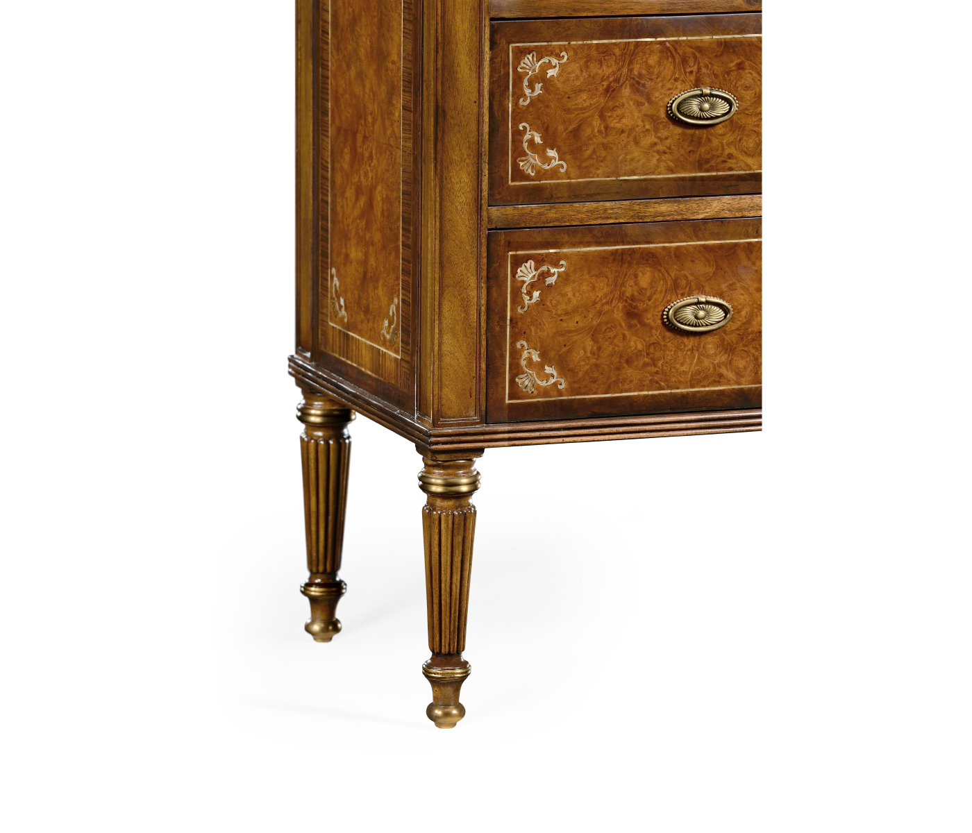 Burl and mother of pearl inlaid chest of drawers