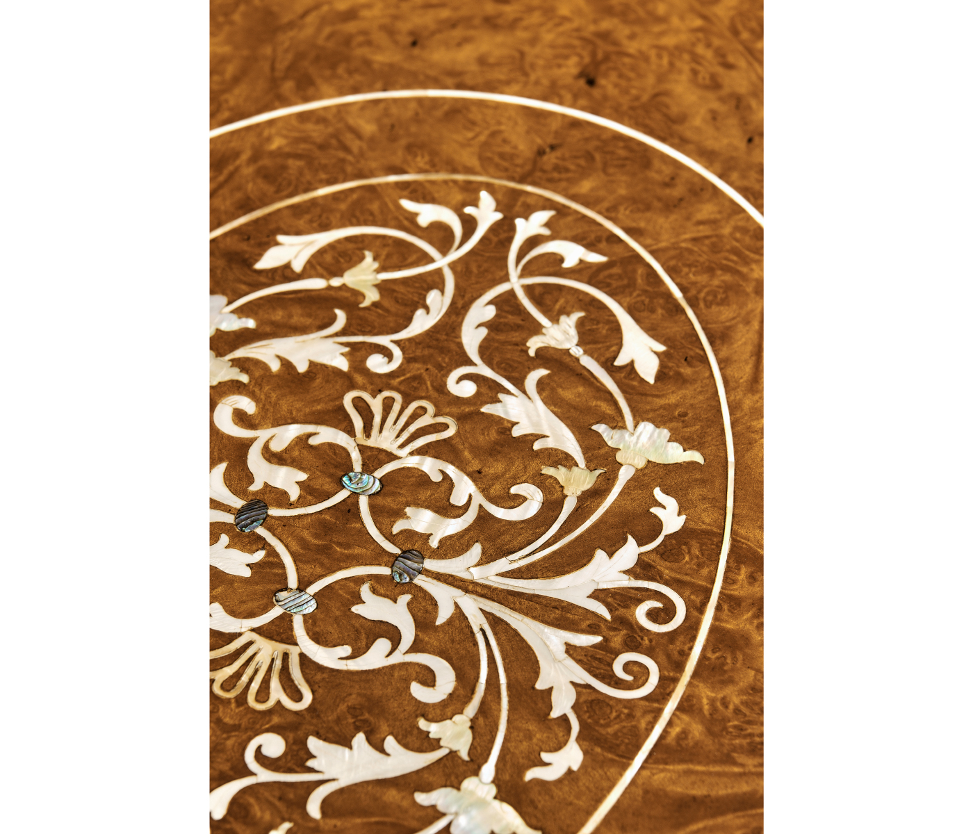 Burl & Mother of Pearl Oval Coffee Table