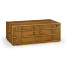 Travel trunk style coffee table with storage and brown leather