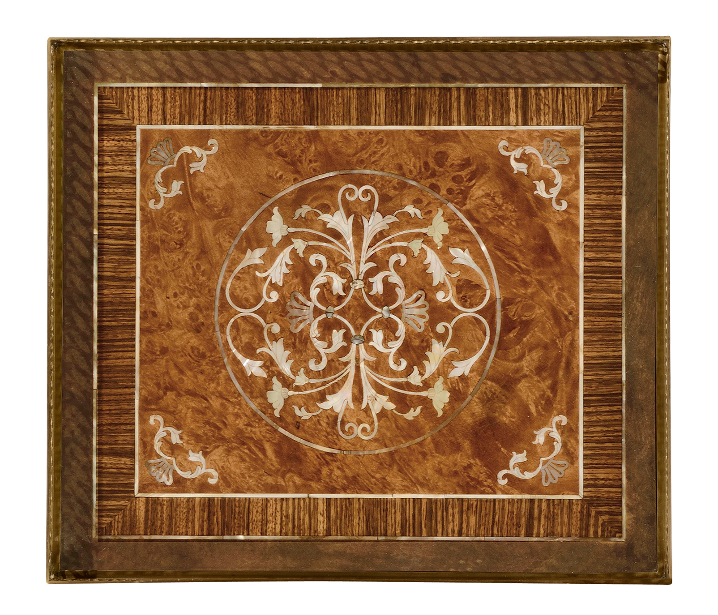 Burl and mother of pearl inlaid lamp table