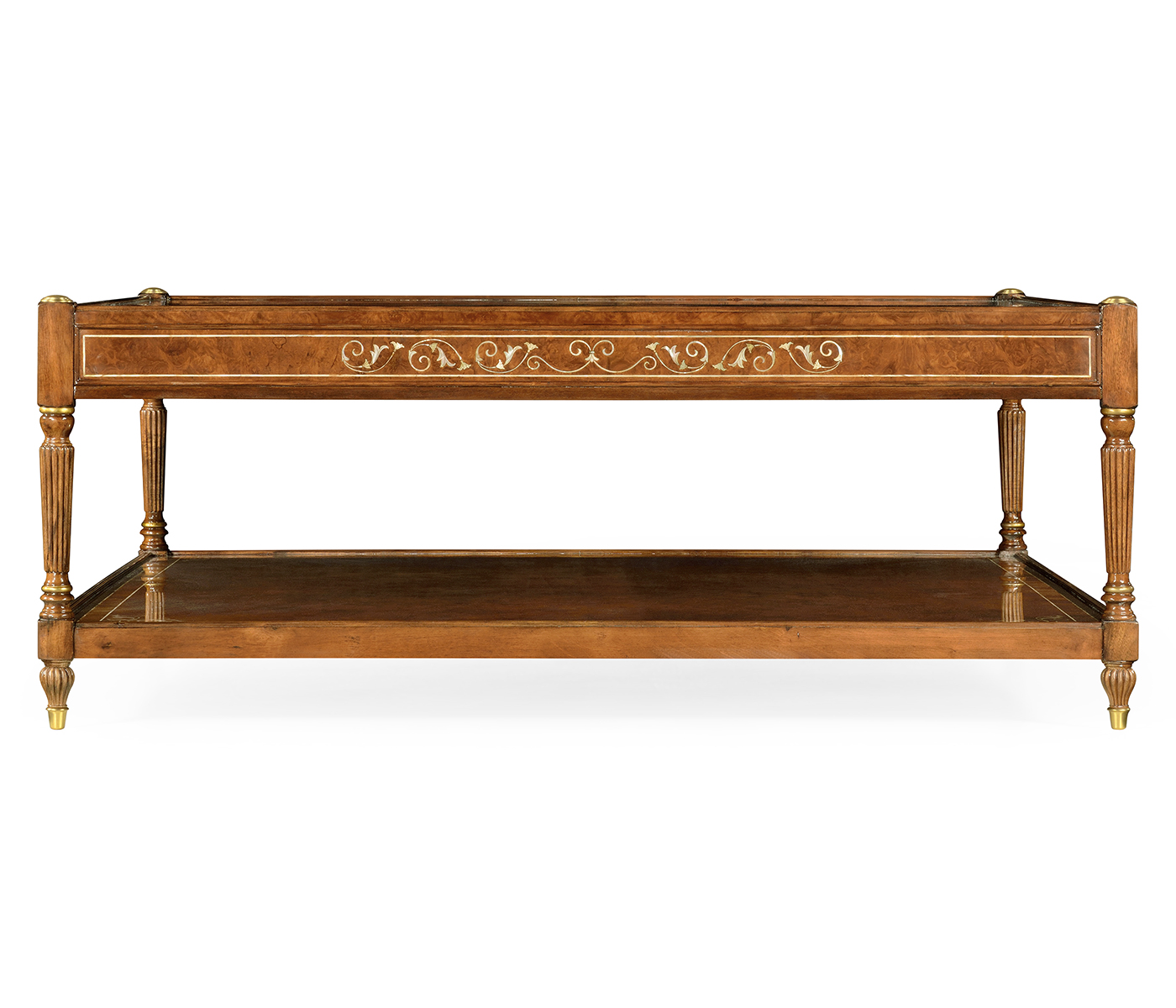 Burl and mother of pearl inlaid square coffee table