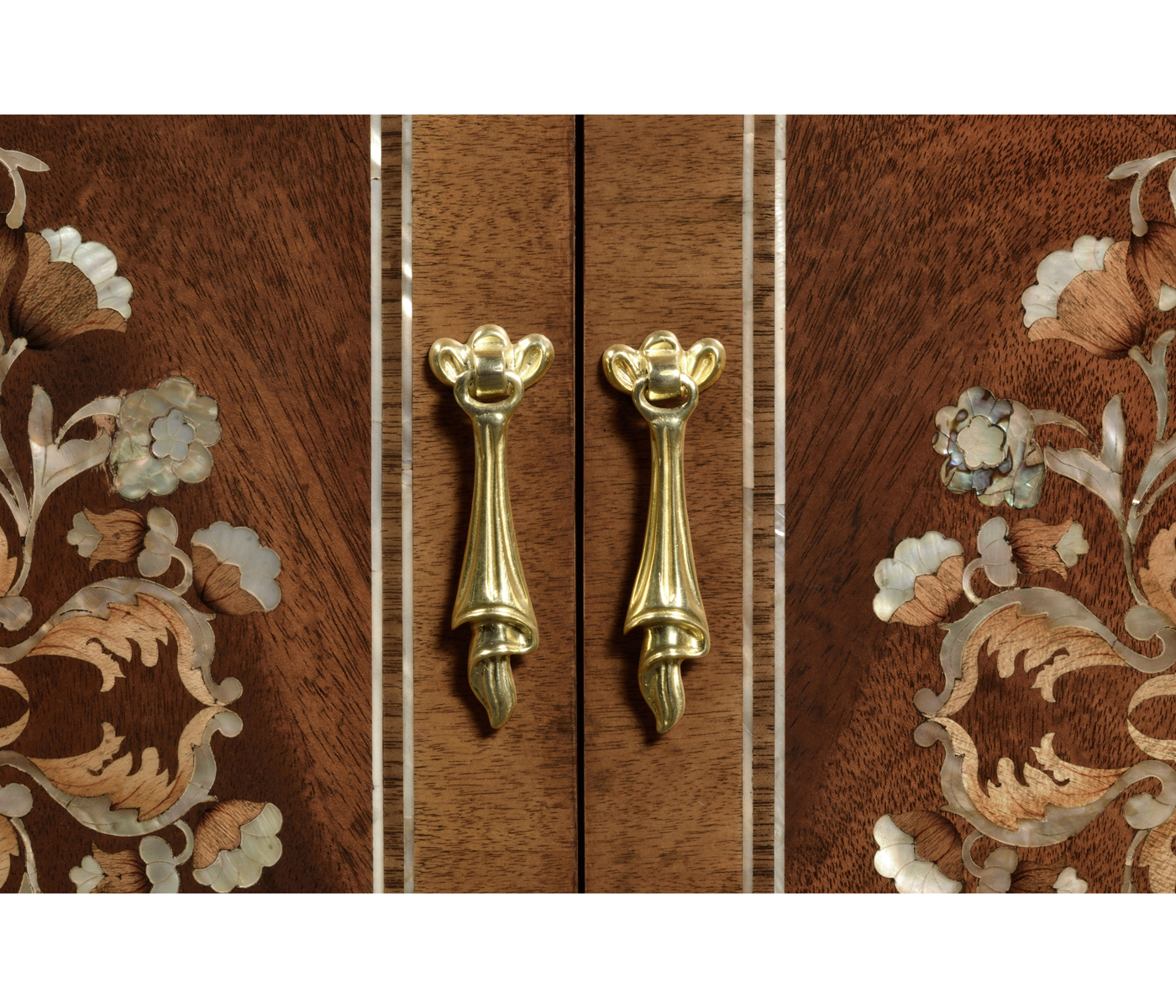 Tall Mahogany & Mother of Pearl Bookcase on Chest