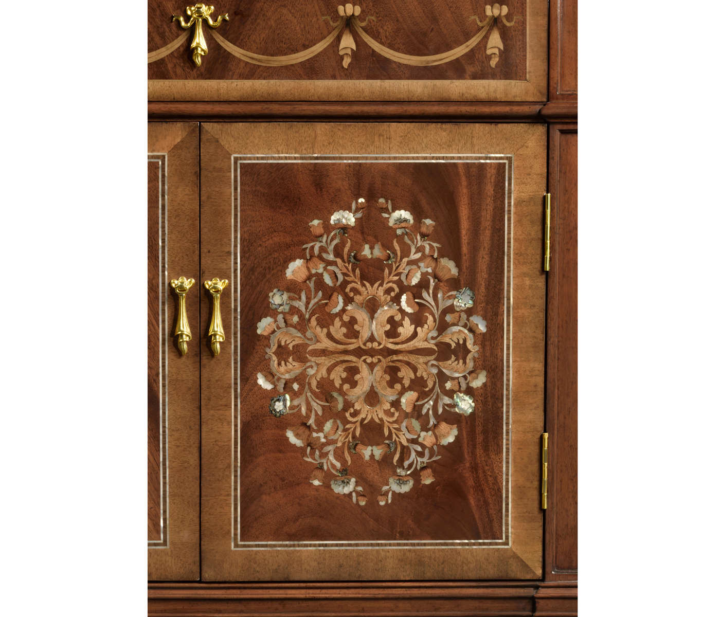 Tall Mahogany & Mother of Pearl Bookcase on Chest