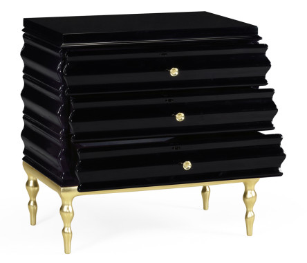 Rippled Black Lacquer Chest of Drawers