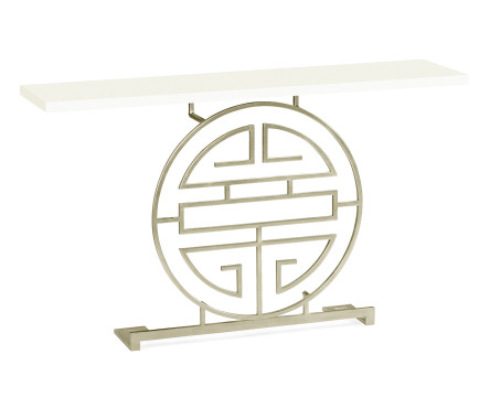 Silver Oriental Medallion White Console Table