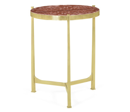 Medium Solid Brass & Red Brazil Marble Top Round Lamp Table
