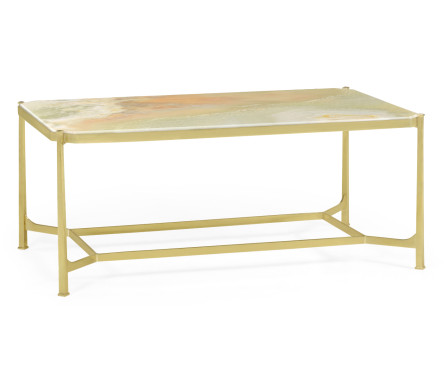 Rectangular Solid Brass & Green Onyx Top Coffee Table